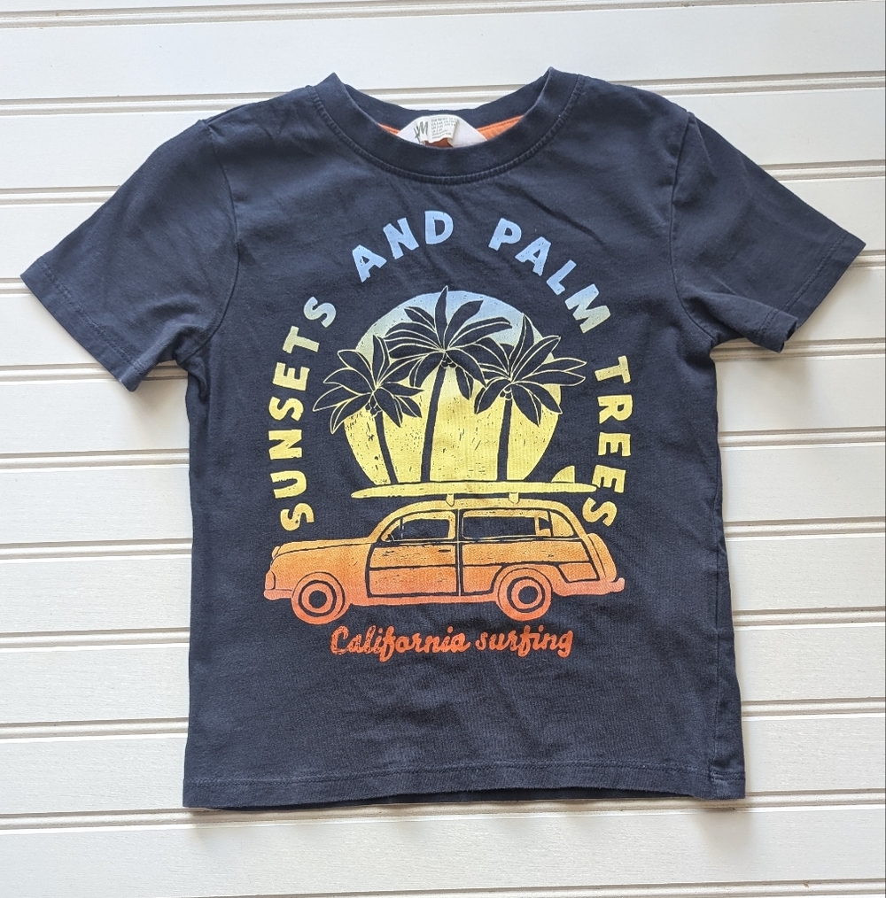 H&M Navy Kids Tee with Surfing and Palm Graphic